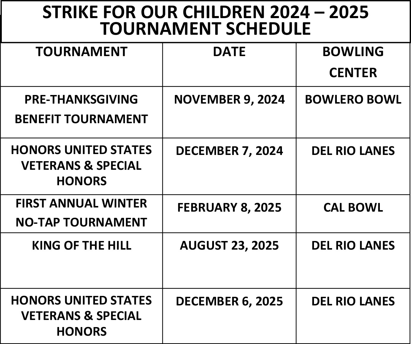 Tournament Schedule